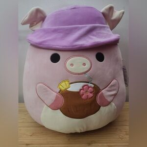 Squishmallow Peter the Pink Pig 16" wearing Bucket Hat NEW w Tags